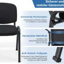 5er Set Konferenzstühle Stapelbare Besucherstühle ohne Armlehnen Armlose Stapelstühle Schwarz