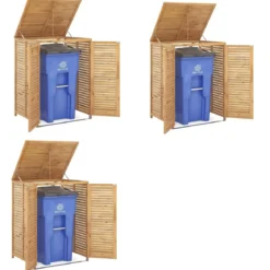 3er Set 120 L Holz Mülltonnenhaus mit Öffnendem Deckel & Doppeltüren & Abschließbarem Riegel