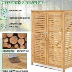 3er Set 120 L Holz Mülltonnenhaus mit Öffnendem Deckel & Doppeltüren & Abschließbarem Riegel