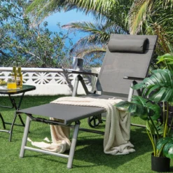 2er Set Liegestuhl aus Aluminium mit Rollen Klappbare Sonnenliege 137,5 x 75 x 23,5 cm Grau