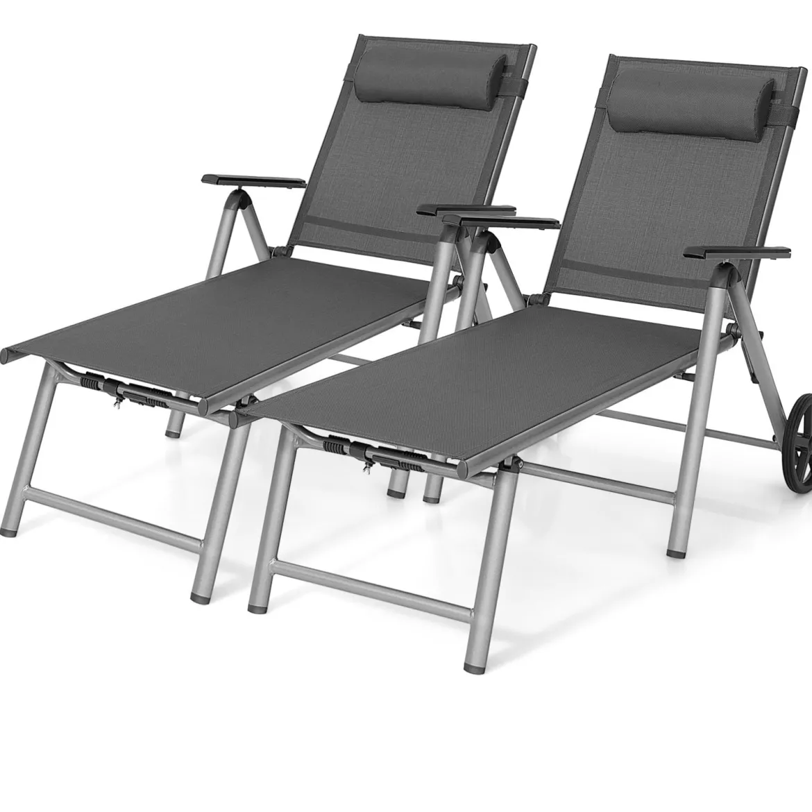 2er Set Liegestuhl aus Aluminium mit Rollen Klappbare Sonnenliege 137,5 x 75 x 23,5 cm Grau