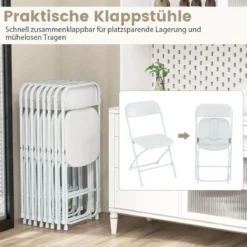 4er Set Metall Klappstühle mit Kunststoffsitz & Rückenlehne Tragbare Terrassenstühle Weiß