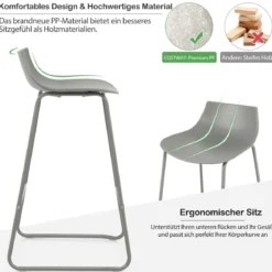2er Set Modern Barhocker mit 69 cm Sitzhöhe & Fußstütze & Lehne Barstuhl Tresenhocker