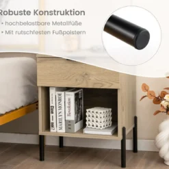 2er Set Moderner Nachttisch mit Ladestation & Schublade & Offenem Fach Beistelltisch