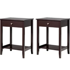 2er Set Nachttisch aus Holz mit Schiebeschublade Sofatisch 47,5 x 36 x 62 cm Braun
