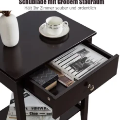 2er Set Nachttisch aus Holz mit Schiebeschublade Sofatisch 47,5 x 36 x 62 cm Braun