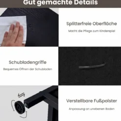 2er Set Nachttisch Beistelltisch mit 2 Stoffschubladen & Metallrahmen moderner Nachtschrank Schwarz