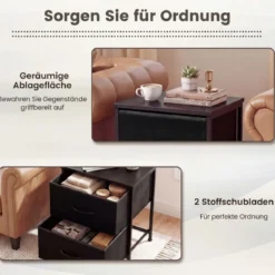 2er Set Nachttisch Beistelltisch mit 2 Stoffschubladen & Metallrahmen moderner Nachtschrank Schwarz