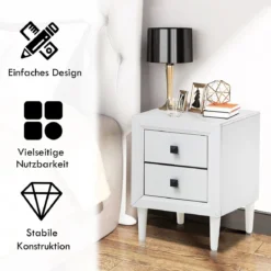 2er Set Nachttische Holz Beistelltisch mit 2 Schubladen Kaffeetisch modern Sofatisch Weiß