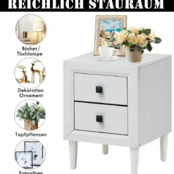 2er Set Nachttische Holz Beistelltisch mit 2 Schubladen Kaffeetisch modern Sofatisch Weiß