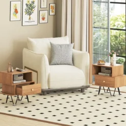 2er Set Nachttisch mit Abnehmbarer Schublade & Offenem Fach Mid-Century Modern Sofatisch