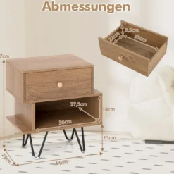 2er Set Nachttisch mit Abnehmbarer Schublade & Offenem Fach Mid-Century Modern Sofatisch
