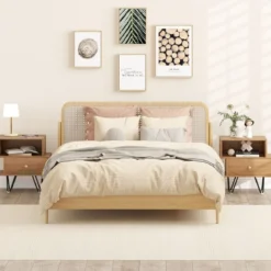 2er Set Nachttisch mit Abnehmbarer Schublade & Offenem Fach Mid-Century Modern Sofatisch