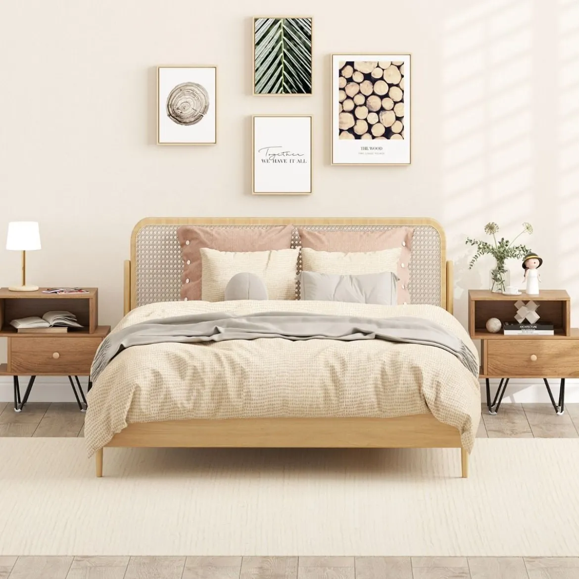 2er Set Nachttisch mit Abnehmbarer Schublade & Offenem Fach Mid-Century Modern Sofatisch