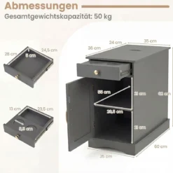 2er Set Nachttisch mit Ladestation Beistelltisch mit Verstellbarem Regal Holz Nachtschrank Grau