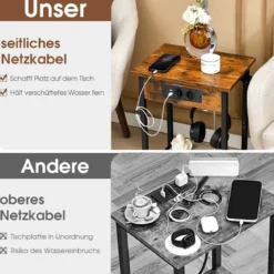 2er Set Nachttisch mit Ladestation & 2 USB-Anschlüssen & 2 Steckdosen Beistelltisch für Schlafzimmer Wohnzimmer