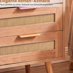 2er Set Nachttisch mit Ladestation (nur 1 Nachttisch mit Ladestation) & LED-Leuchten mit 2 Schubladen Natur