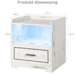 2er Set Nachttisch mit LED Licht USB-Anschluss und Typ-C-Ladestation Nachtschrank mit Bewegungssensor Weiß