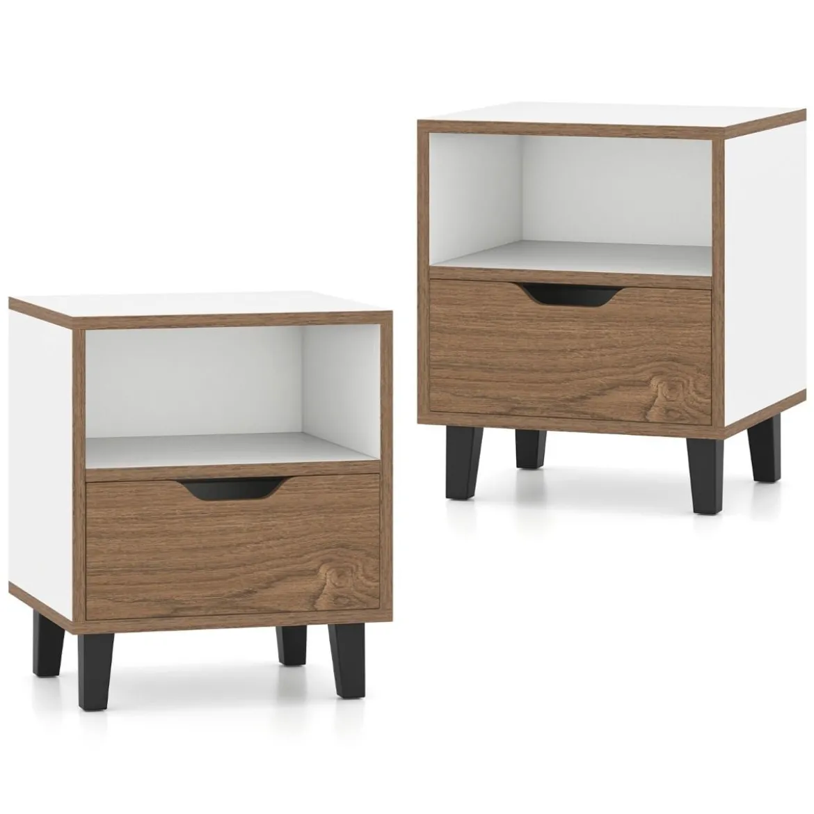 1/2er Set Nachttisch mit Offenem Fach & Schublade Kleiner Beistelltisch Sofatisch