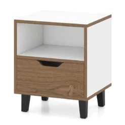 1/2er Set Nachttisch mit Offenem Fach & Schublade Kleiner Beistelltisch Sofatisch