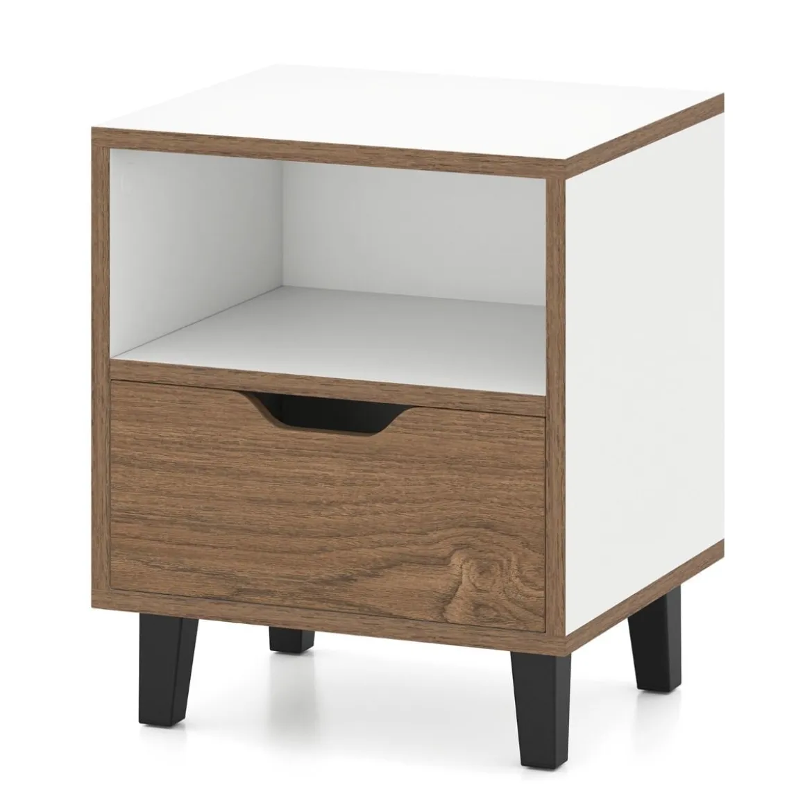 1/2er Set Nachttisch mit Offenem Fach & Schublade Kleiner Beistelltisch Sofatisch