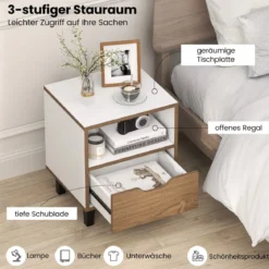 1/2er Set Nachttisch mit Offenem Fach & Schublade Kleiner Beistelltisch Sofatisch