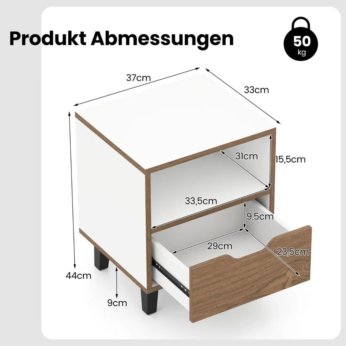 1/2er Set Nachttisch mit Offenem Fach & Schublade Kleiner Beistelltisch Sofatisch