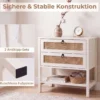 2er Set Nachttisch mit 2 Schubladen Offenem Regal & Rattan-Fronten 68 x 40 x 65 cm Weiß