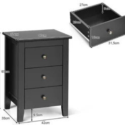 2er Set Nachttisch mit 3 Schubladen Nachtschrank für Boxspringbett 46 x 37 x 65 cm Schwarz