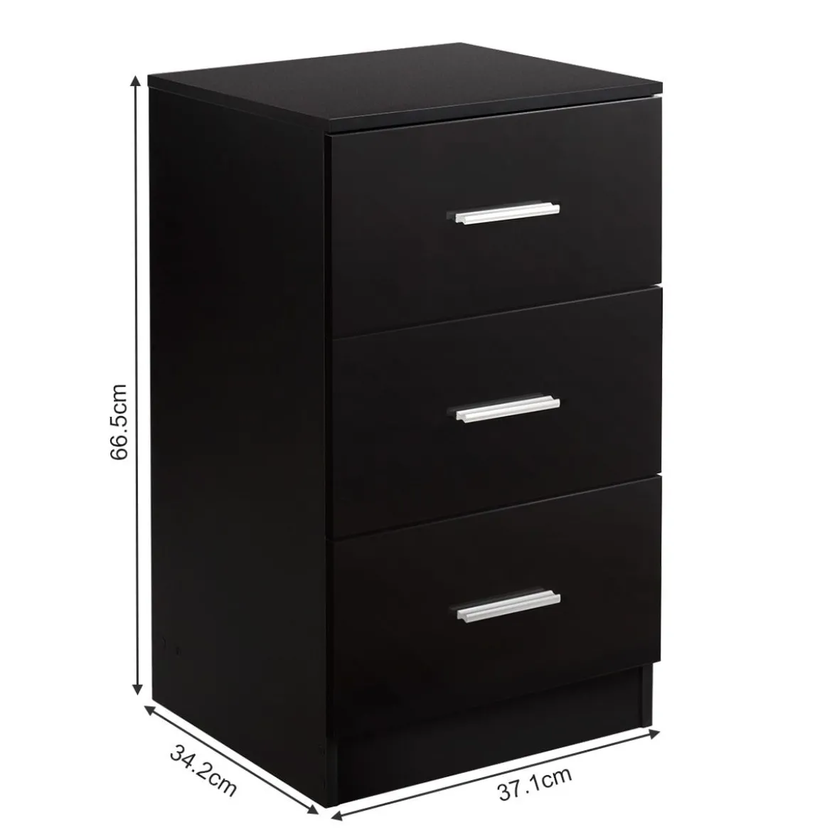 2er Set Nachttisch mit 3 Schubladen Büroschränke 37 x 34 x 66,5 cm Schwarz