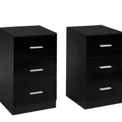 2er Set Nachttisch mit 3 Schubladen Büroschränke 37 x 34 x 66,5 cm Schwarz