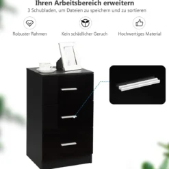 2er Set Nachttisch mit 3 Schubladen Büroschränke 37 x 34 x 66,5 cm Schwarz