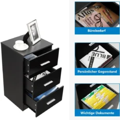 2er Set Nachttisch mit 3 Schubladen Büroschränke 37 x 34 x 66,5 cm Schwarz