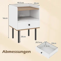 2er Set Nachttisch Nachttisch mit Schublade & offenem Ablagefach moderner Sofatisch mit Metallbeinen Weiß
