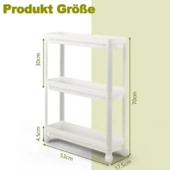 2er Set Nischenregal Schmal 3 Ebenen Rollwagen Weiß 53 x 17,5 x 70 cm