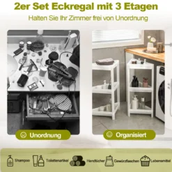 2er Set Nischenregal Schmal 3 Ebenen Standregal 33 x 33 x 70 cm Weiß