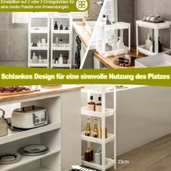 2er Set Nischenregal Schmal 4-Tier Slim Storage Cart Küchen-Organizer 36 x 23 x 99,5 cm Weiß