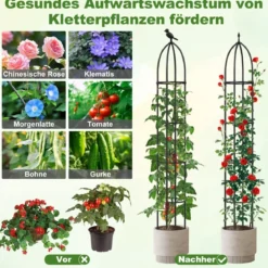 2er Set Obelisk Rankhilfe aus Beschichtetes Metall mit 4 Köpfe & 4 Verstellbare Höhe Rankgitter