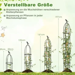 2er Set Obelisk Rankhilfe aus Beschichtetes Metall mit 4 Köpfe & 4 Verstellbare Höhe Rankgitter