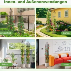 2er Set Obelisk Rankhilfe aus Beschichtetes Metall mit 4 Köpfe & 4 Verstellbare Höhe Rankgitter