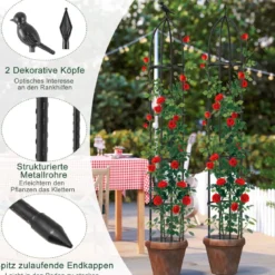 2er Set Obelisk Rankhilfe aus Beschichtetes Metall mit 4 Köpfe & 4 Verstellbare Höhe Rankgitter