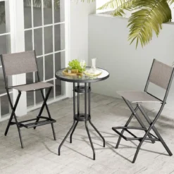 2er Set Outdoor Barhocker klappbare Barstühle mit Rückenlehne und Fußstütze Blau/Kaffee/Schwarz