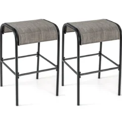 2er Set Outdoor Barhocker mit Gebogenem Stoffsitz bis zu 180 kg Belastbar Barstühle