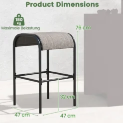 2er Set Outdoor Barhocker mit Gebogenem Stoffsitz bis zu 180 kg Belastbar Barstühle