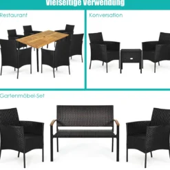 2er Set Outdoor Rattan-Stühle Rattan-Stühle mit Kissen 45 x 45,5 x 84,5 cm Schwarz + Beige