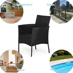 2er Set Outdoor Rattan-Stühle Rattan-Stühle mit Kissen 45 x 45,5 x 84,5 cm Schwarz + Beige