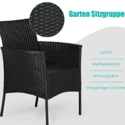 2er Set Outdoor Rattan-Stühle Rattan-Stühle mit Kissen 45 x 45,5 x 84,5 cm Schwarz + Beige
