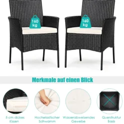 2er Set Outdoor Rattan-Stühle Rattan-Stühle mit Kissen 45 x 45,5 x 84,5 cm Schwarz + Beige