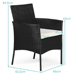 2er Set Outdoor Rattan-Stühle Rattan-Stühle mit Kissen 45 x 45,5 x 84,5 cm Schwarz + Beige