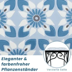 3er Set Pflanzenständer aus Metall mit Mosaikfliesen verschachtelbare Pflanzgefäße Blau 28/23/18cm